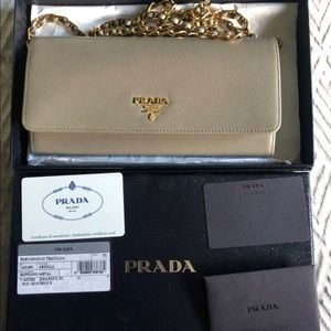 PRADA Saffiano Metal Agrilla Wallet on a chain